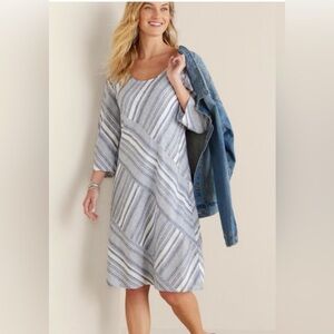 Soft Surroundings Sonya Linen Dress in Blue and White Size 2X NWT